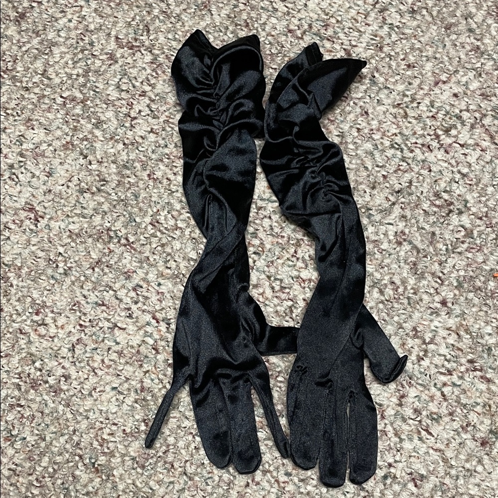 Elegant Black Satin Gloves with rutched sides